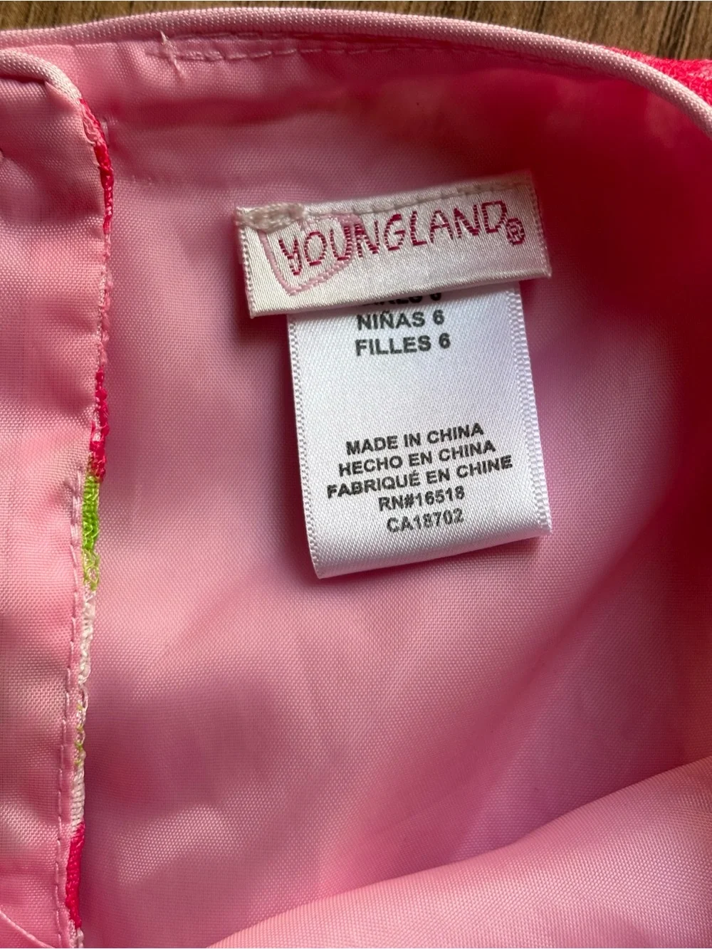 Youngland pink floral dress with red tie, rose and tulle layered skirt Kids 6y